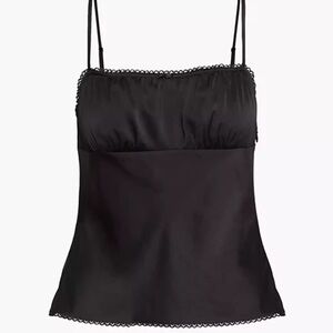 Aritzia Wilfred Neroli Camisole Black Satin Top with Lace Trim Size XL
